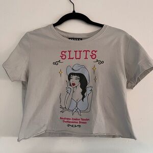 Medium Gray Graphic Crop Top from Feels So Good Clothing